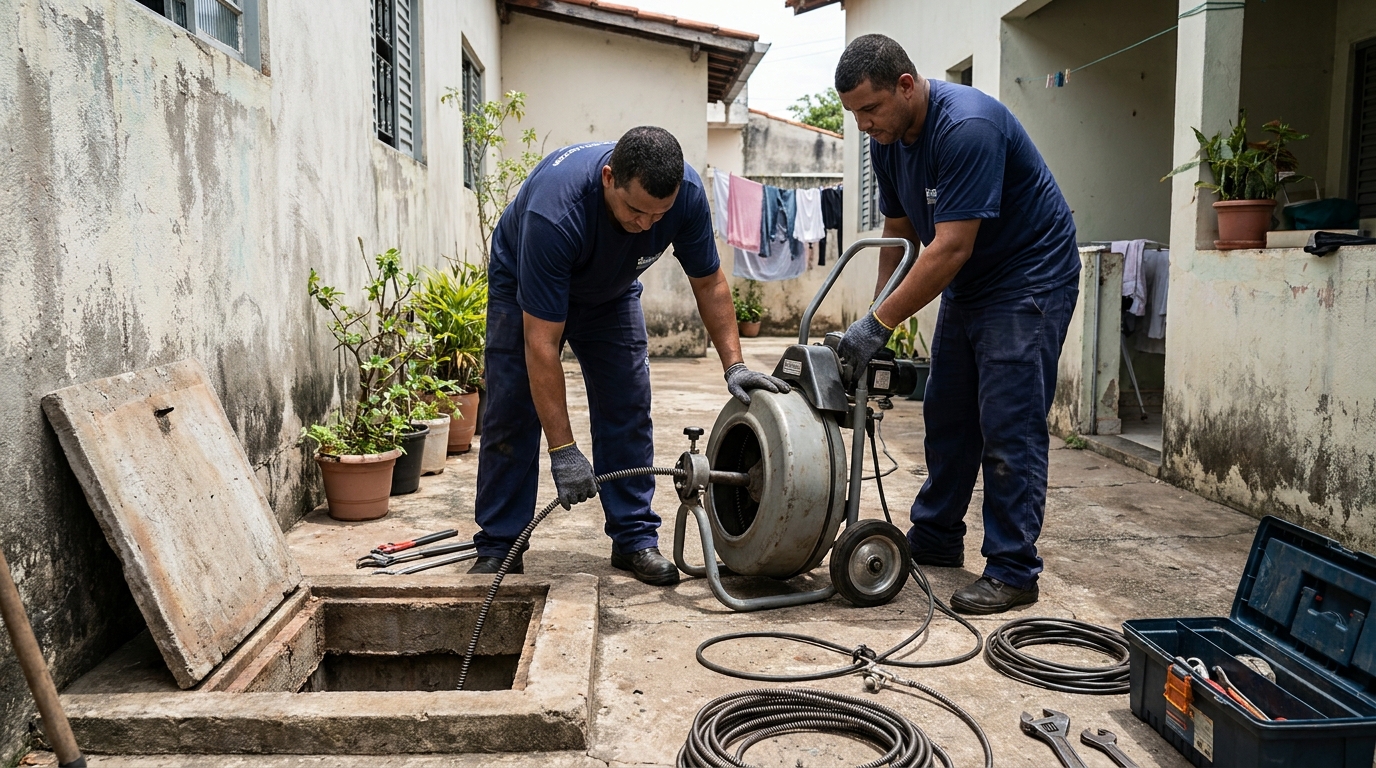 Desentupimento de Coluna Sanitária no Parque Interlagos, São José dos Campos‑SP